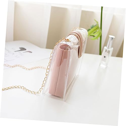 TOPPERFUN Transparente PVC Umhängetasche Damen Leicht Wasserabweisend mit Kettenriemen Kompakt Vielseitig für Party Hochzeit Alltag Messenger Crossbody Bag Rosa von TOPPERFUN
