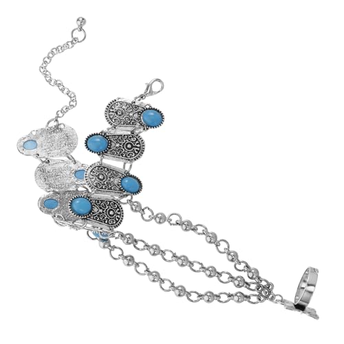 TOPPERFUN Türkises Boho Armband mit Ring Handkettenschmuck Edelsteinen Verstellbar und Vielseitig für Frauen von TOPPERFUN