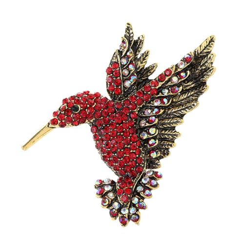 TOPPERFUN Unisex Vogelbrosche mit Eingefasstem Edelstein Modische Birdie kragennadel Design Dekorative Anstecknadel für Hemden und Kleider Rotes Schmuckaccessoire von TOPPERFUN