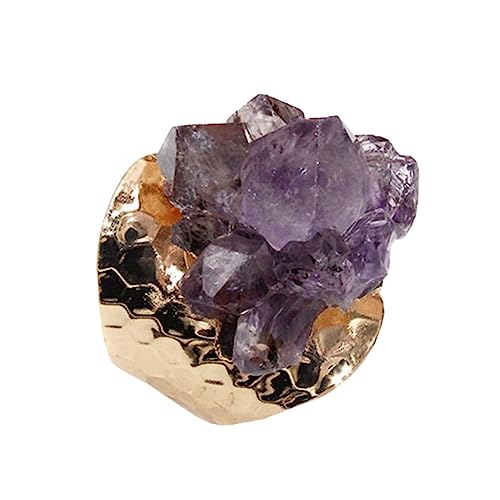 TOPPERFUN Verstellbarer Damen Fingerring Natürlicher Amethyst Offener Schmuck Retro Stil Eleganter Modeschmuck Ring Leicht und für Alltag und Besondere Anlässe von TOPPERFUN