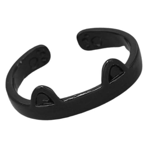 TOPPERFUN Verstellbarer Damenring Katze aus Schwarzem Acryl Offener Filigraner Fingerring Modisches Accessoire für Alltag Geburtstag Hochzeit und Festivals von TOPPERFUN