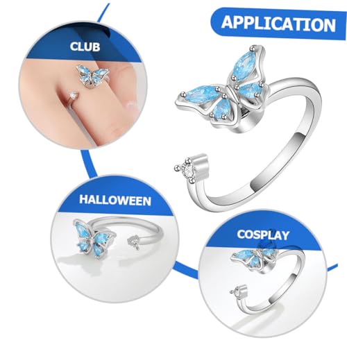 TOPPERFUN Verstellbarer Damenring Schmetterling Offener Ring mit Strass Schmuck Geschenk für Geburtstag Hochzeit und Party von TOPPERFUN