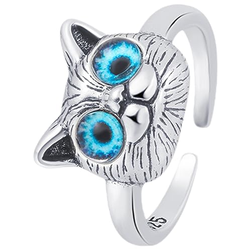 TOPPERFUN Verstellbarer Katzenring für Frauen Offener Finger Ring Retro mit Niedlichen Blauen Augen für Partys Alltagslook für Besondere Anlässe von TOPPERFUN