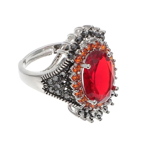 TOPPERFUN Verstellbarer Retro Damenring mit Großem Rotem Schmuckstein Modischer Silberfarbener Fingerring für Frauen Stilvolles Schmuckstück für Besondere Anlässe und Alltag von TOPPERFUN