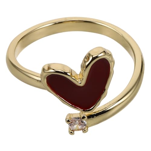 TOPPERFUN Verstellbarer Roter Herzring mit Funkelndem Zirkonia Damen Offener Fingerring für Zeigefinger Modischer Schmuck Verstellbare Besonderes Weihnachten von TOPPERFUN