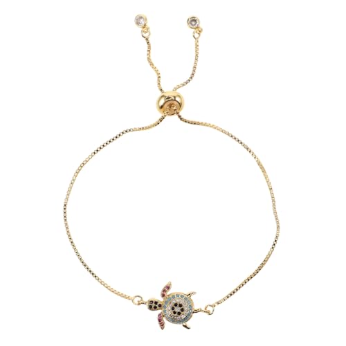 TOPPERFUN Verstellbares Damenarmband mit Funkelndem Meeresschildkröten-anhänger Goldfarbene Kette Zirkonia- Schmuckstück für Strandliebhaber Verstellbares Ocean-accessoire von TOPPERFUN