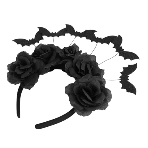 TOPPERFUN Verstellbares Halloween Haarband mit Fünf Schwarzen Rosen und Fledermaus Design Stilvoller Haarschmuck für Damen Partyaccessoire zur Festtagsdekoration und Kostümveredelung von TOPPERFUN