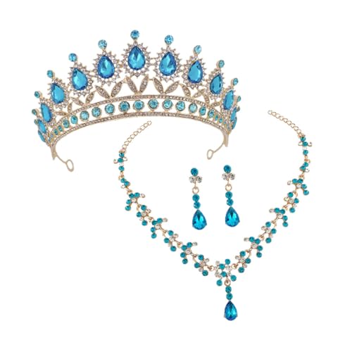 TOPPERFUN Vintage Brautschmuck mit Kristallkrone Leichte Dangle Ohrringe und Halskette Eleganter Haarschmuck für Hochzeit Party und Festliche Anlässe Schmuckset Damen von TOPPERFUN