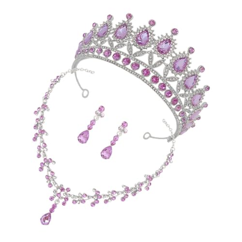 TOPPERFUN Vintage Brautschmuck mit Strasskrone Halskette und Dangle Ohrringen Leichtes Schmuckset für Hochzeit Geburtstag und Festliche Anlässe Eleganter Haarschmuck für Damen von TOPPERFUN