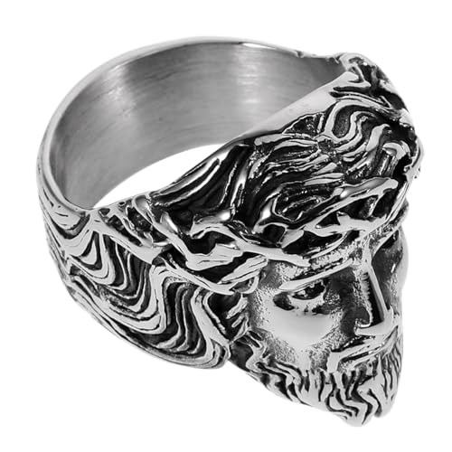 TOPPERFUN Vintage Edelstahlring für Herren mit Jesus Robuster und Stilvoller Finger für Kreative mit Einzigartigem Design und Hohem Tragekomfort TOPPERFUN Vintage Edelstahlring für Herren mit Jesus Robuster und Stilvoller Finger für Kreative mit Einzigartigem Design und Hohem Tragekomfort von TOPPERFUN