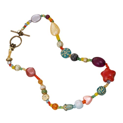 TOPPERFUN Bunte Perlenkette für Damen Boho Halskette mit Regenbogenperlen Modischer Anhänger Lange Schlüsselbeinkette Vielseitiger Halsschmuck für von TOPPERFUN