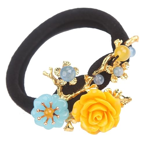 TOPPERFUN Vintage Haargummi für Damen Retro Agate Haarseil mit Blumen Design für Ponytails und Looks für Partys und Alltag von TOPPERFUN