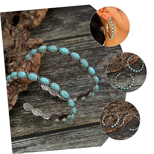 TOPPERFUN Vintage Metallohrringe Damen Creolen mit Türkisen Perlen Großer Runder C Förmiger Stil Eleganter Schmuck für Alltag und Festlichkeiten von TOPPERFUN