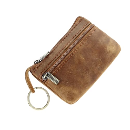 TOPPERFUN Vintage Mini Geldbörse aus Echtem Kompakte Herren Geldbeutel mit Reißverschluss Praktisches Portemonnaie mit Münzfach Schlankes Schlüsseletui Braunes Multifunktionales von TOPPERFUN