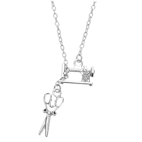 TOPPERFUN Vintage Nähmaschinen Scheren Halskette Damen Kreatives Nähzubehör Anhänger Silber Miniaturschere Schmuck für Schneiderinnen und Nähliebhaberinnen von TOPPERFUN