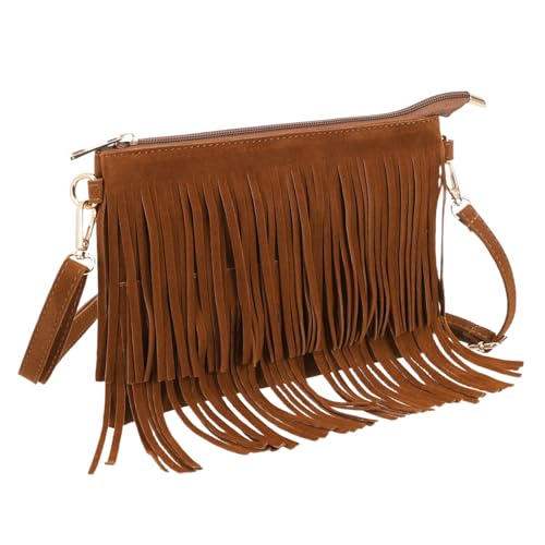 TOPPERFUN Vintage Umhängetasche mit Fransen für Damen Multifunktionale Crossbody Bag im Retro Stil Große Kapazität für Alltag Reisen und Feiern Braun von TOPPERFUN
