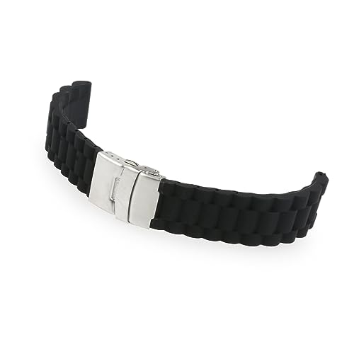 TOPPERFUN Wasserdichtes Silikon Uhrenarmband mit Faltschließe Schwarz Verstellbar für Sport und Taucheruhren Schnellverschluss und Sicherheitsmechanismus für Uhren mit Bandanstoß von TOPPERFUN