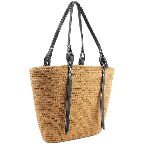 TOPPERFUN Woven Bag Damen Strandtasche Handgewebt Große Umhängetasche für Einkaufen Outdoor Picknick und Widerstandsfähig Farbton von TOPPERFUN