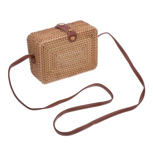 TOPPERFUN Woven Rattan Umhängetasche für Damen Stilvolle Quadratische Rattan Handtasche mit Schultergurt Vielseitig Einsetzbar als Geldbörse oder Make Up Tasche für Sommer und von TOPPERFUN