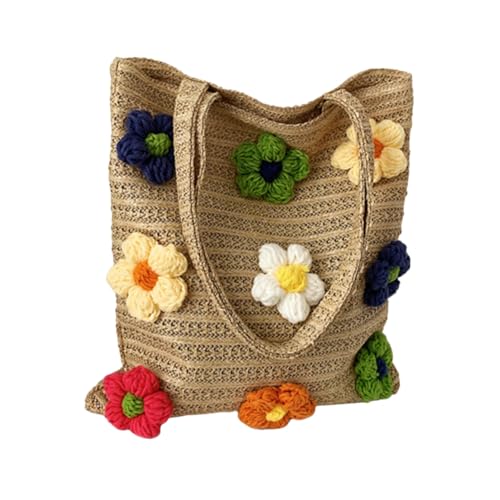 TOPPERFUN Woven Tote Handbag aus Robustem Material Modische Strohtasche für Damen und Mädchen Geräumige Schultertasche für Alltag Einkaufen Party Vielseitige Umhängetasche in Khaki von TOPPERFUN