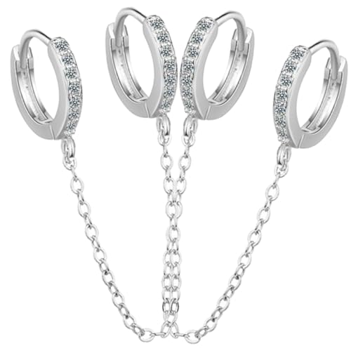 TOPPERFUN Zirkonia Creolen Ohrringe Damen Silberfarben Doppelte Piercing Kettenohrringe Leicht Hautfreundlich Modisch Vielseitig für Alltag und von TOPPERFUN