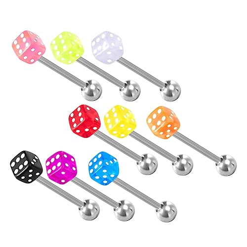 TOPPERFUN Zungenpiercing Würfelringen 9 Stücke Modischer Zungenschmuck für Damen und Herren Leicht und Glänzend für Partys und Anlässe Körper Piercing Schmuck von TOPPERFUN