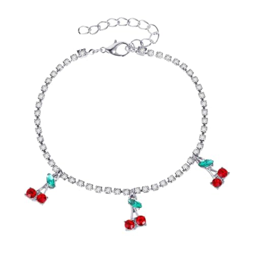 TOPPERFUN wasserdichte Weiße Kirsche Fußkette Damen Beach Ankle Chain mit Funkelndem Zirkonia Obst Anhänger Modisches Zartes Schmuckaccessoire für Mädchen und Frauen von TOPPERFUN