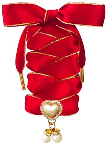 TOPPING STYLE Modische Satinband-Schnürsenkel mit glitzernden Perlen-Anhängern für Mädchen und Frauen, 06 Satin Red- Gold, 63"Inch (160CM) von TOPPING STYLE