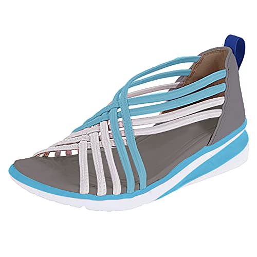 Auf Schuhen Rundriemen Elastische Sandalen Casual Damen Mode Zehenslip Band Kreuz Damen Sandalen Sandalen für Frauen (Blau, 7) von TOPQAQ