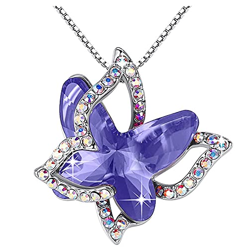 Geburtsstein Kristall für Schmuck Schmetterling Premium Frauen Geschenke mit Halskette Kristall Halsketten & Anhänger, D von TOPQAQ