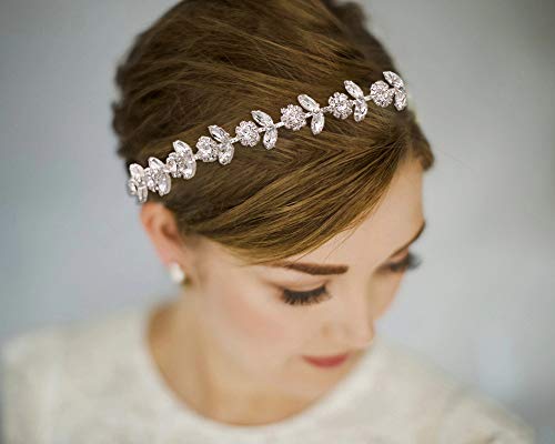 TOPQUEEN Perle Braut Haarreifen, Strass Brautschmuck Haarband, Hochzeit Stirnbänder, Haarschmuck Tiara für Frauen und Mädchen (Silver-Organza-Weiß) von TOPQUEEN