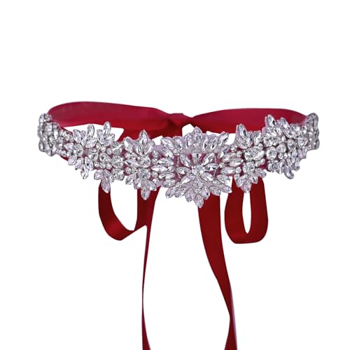 TOPQUEEN Damen Kristall Hochzeit Gürtel Sash,Strass Braut Gürtel Sash, Strass Braut Sash Schärpe Perlen Hochzeit Schärpe Sash (Weinrot) von TOPQUEEN