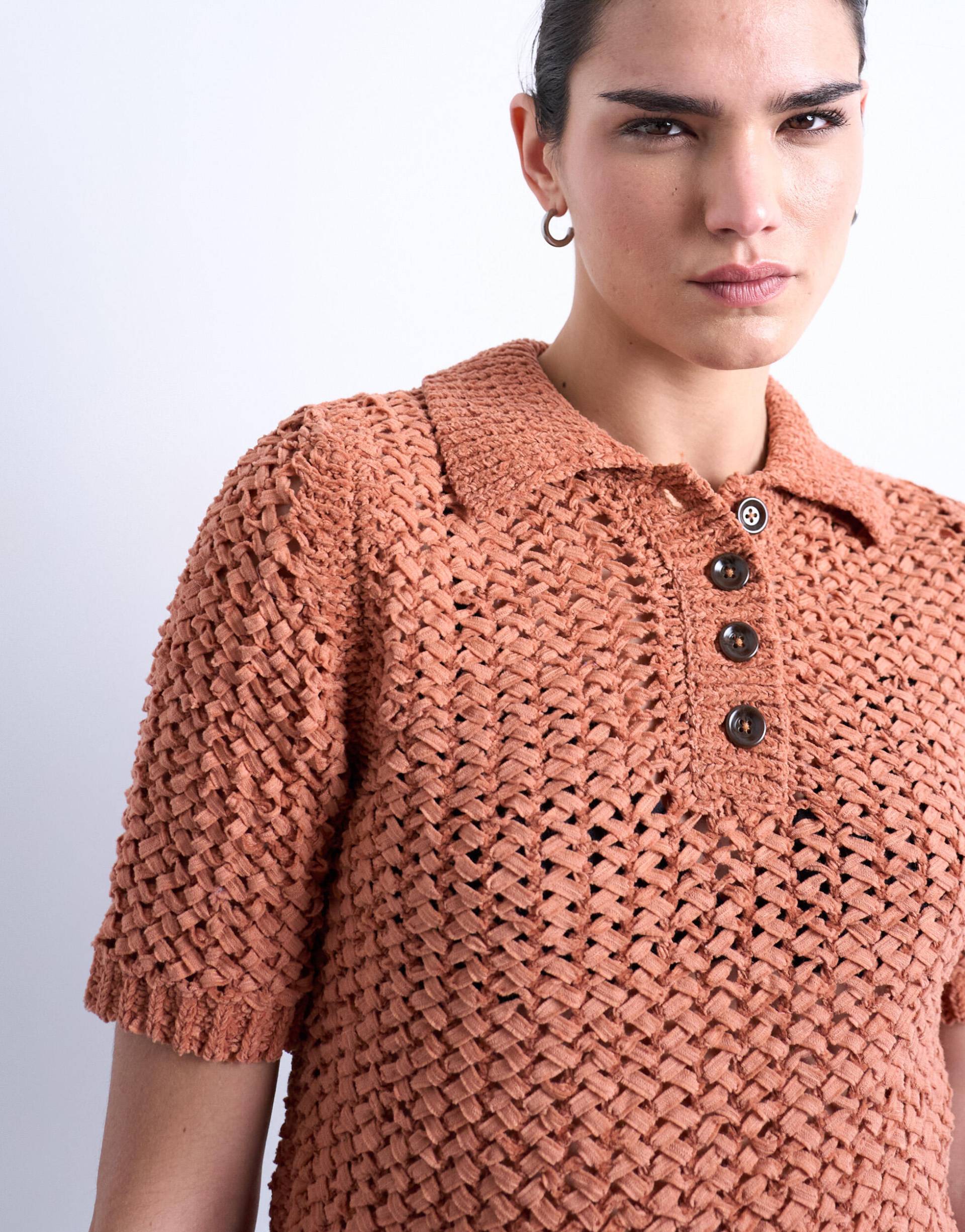 TOPSHOP - TSALICE SS POLO PULLOVER Rust - Gr. - M von TOPSHOP