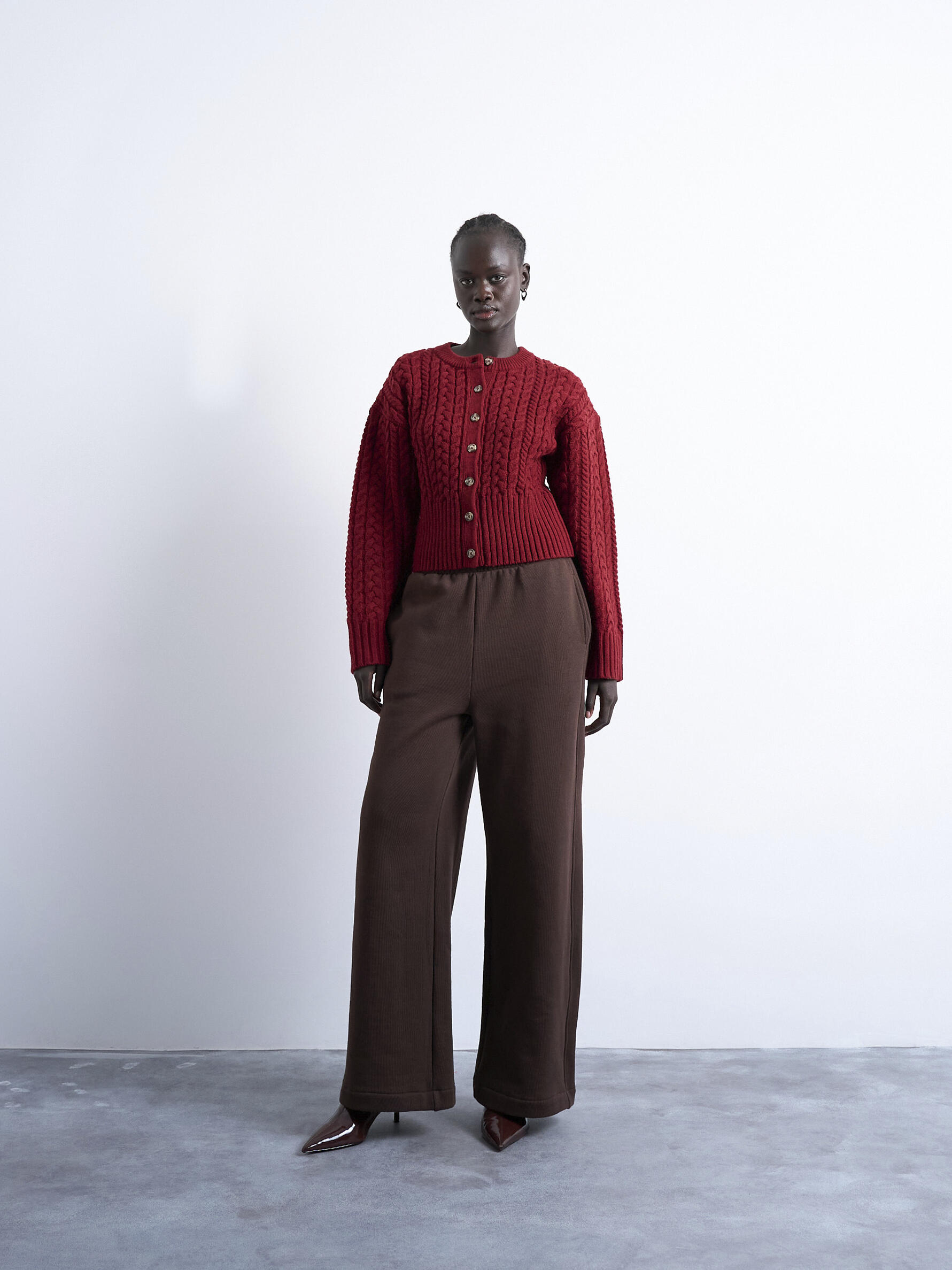 TOPSHOP - TSMIRA LS O-NECK CARDIGAN burgundy - Gr. - S von TOPSHOP