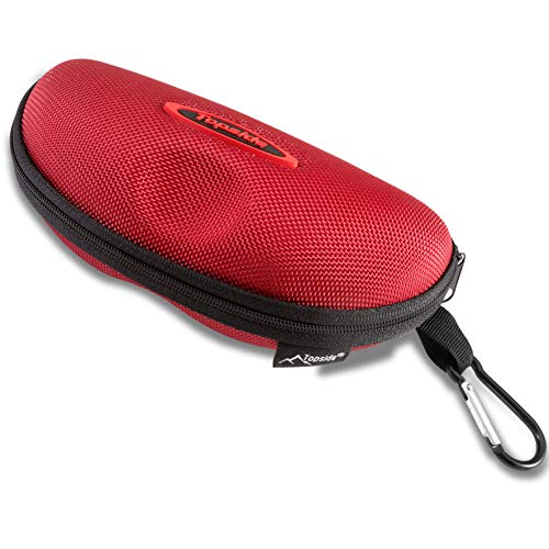TOPSIDE Brillenetui Hardcase Herren Damen mit Reißverschluss (rot) - Inkl. Karabinerhaken, Brillenband, Aufbewahrungsbeutel & Mikrofaser-Reinigungstuch von TOPSIDE
