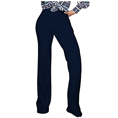 TOPSRANI Damen Hohe Taille Kleid Hosen Arbeitshose Casual Stretch Wide Leg Gerade Lang Solide Büro Business Unterteil, schwarz, Medium Lange von TOPSRANI