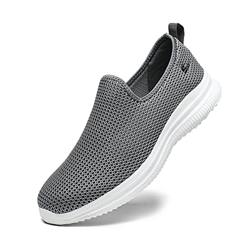 TOPSSCTR Herren Walkingschuhe Slip On Atmungsaktive Mesh Mode Sneaker Gehen Leichte Anti-Rutsch Joggingschuhe Dunkelgrau Größe 39 von TOPSSCTR