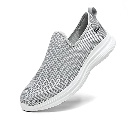 TOPSSCTR Turnschuhe Herren Gehen Slip On Atmungsaktives Mesh Wanderschuhe Komfort Leichte Arbeit Sportschuhe Hellgrau Größe 42 von TOPSSCTR