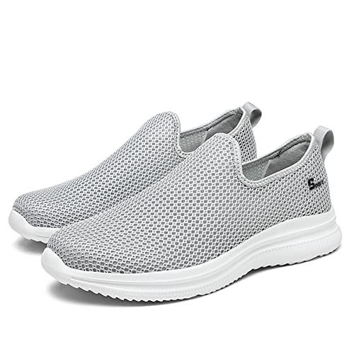 TOPSSCTR Turnschuhe Herren Gehen Slip On Atmungsaktives Mesh Wanderschuhe Komfort Leichte Arbeit Sportschuhe Hellgrau Größe 46 von TOPSSCTR