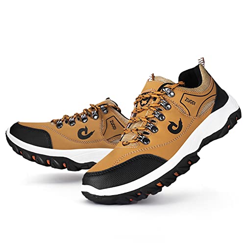 TOPSSCTR Wanderschuhe Männer Low Top rutschfeste Wasserbeständige Lederstiefel für Outdoor Trekking Trails Wanderer Camping Arbeitsschuhe Leichte Turnschuhe, Braun Größe 48 EU von TOPSSCTR