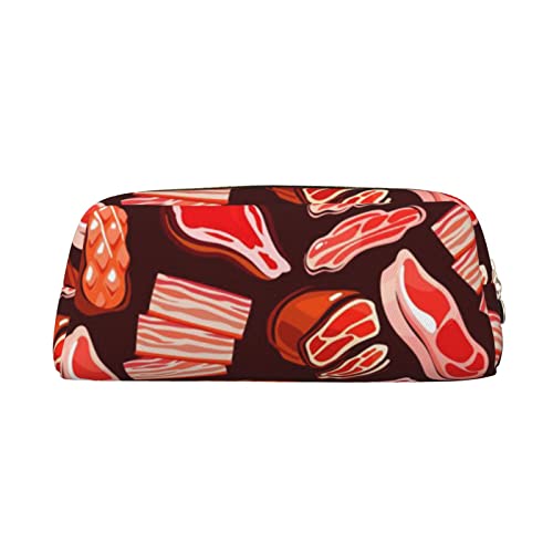 TOPUNY Bacon Pattern printing Pencil Case with Zipper Leather Pencil Holder Portable Stationery Bag von TOPUNY