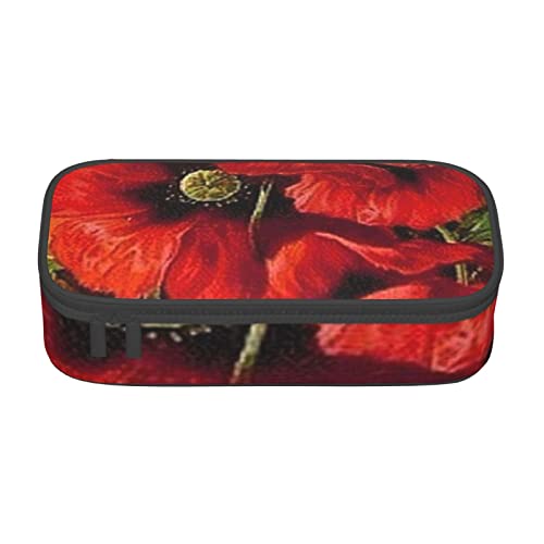 TOPUNY Beautiful Red Poppy Flower Printing Large Capacity Pencil Case, Pencil Pouch, Portable Stationery Bag, Multifunctional Organizer von TOPUNY