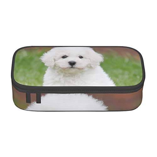 TOPUNY Bichon Frise Dog Printing Large Capacity Pencil Case, Pencil Pouch, Portable Stationery Bag, Multifunctional Organizer von TOPUNY