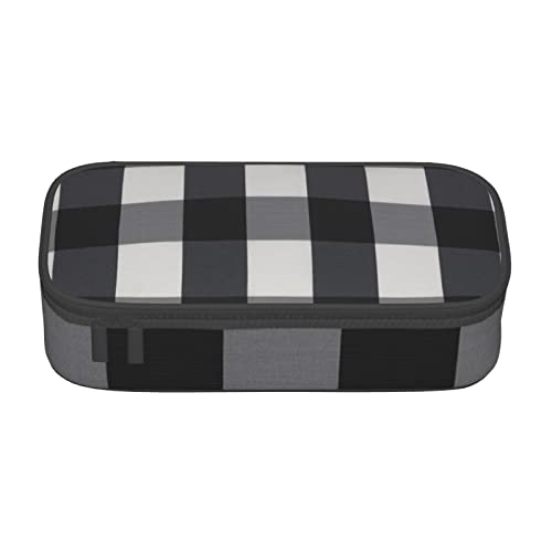 TOPUNY Black And White Plaid Printing Large Capacity Pencil Case, Pencil Pouch, Portable Stationery Bag, Multifunctional Organizer von TOPUNY