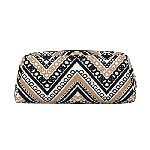 TOPUNY Black White Tan Zigzag printing Pencil Case with Zipper Leather Pencil Holder Portable Stationery Bag von TOPUNY