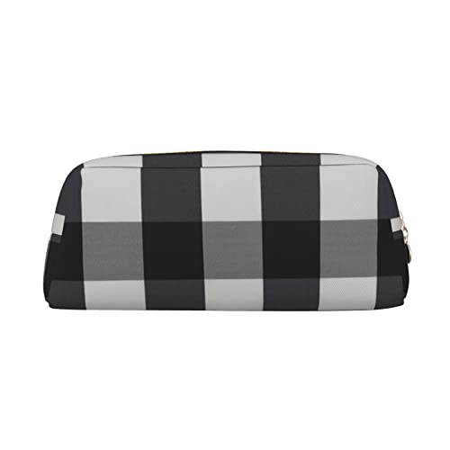 TOPUNY Black and white plaid printing Pencil Case with Zipper Leather Pencil Holder Portable Stationery Bag von TOPUNY