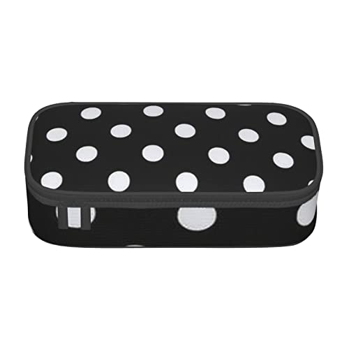 TOPUNY Black & White Big Dot Printing Large Capacity Pencil Case, Pencil Pouch, Portable Stationery Bag, Multifunctional Organizer von TOPUNY