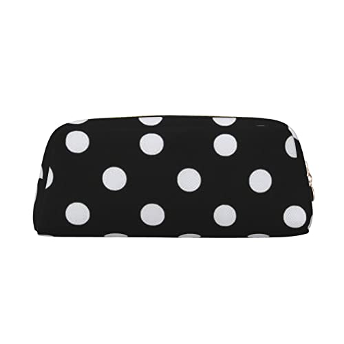 TOPUNY Black & White Big Dot printing Pencil Case with Zipper Leather Pencil Holder Portable Stationery Bag von TOPUNY