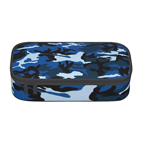 TOPUNY Blue Camo Printing Large Capacity Pencil Case, Pencil Pouch, Portable Stationery Bag, Multifunctional Organizer von TOPUNY