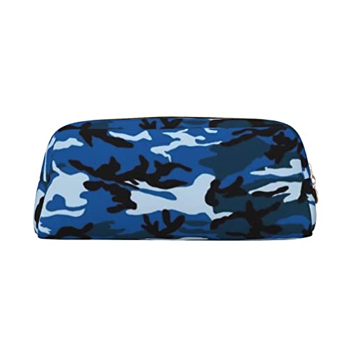 TOPUNY Blue Camo printing Pencil Case with Zipper Leather Pencil Holder Portable Stationery Bag von TOPUNY